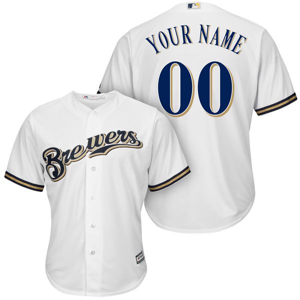 Men Milwaukee Brewers Majestic White Cool Base Custom MLB Jersey->customized mlb jersey->Custom Jersey
